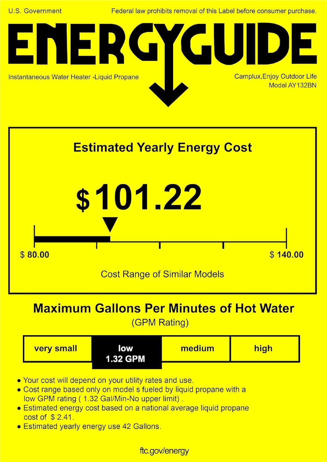 CAMPLUX Portable Water Heater 1.32 GPM, 5L Tankless Water Heater Propane Outdoor, AY132BN, Black11
