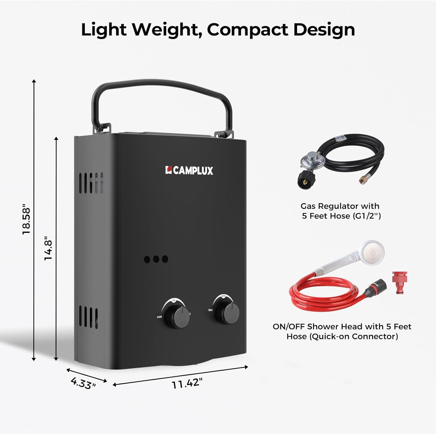 CAMPLUX Portable Water Heater 1.32 GPM, 5L Tankless Water Heater Propane Outdoor, AY132BN, Black9