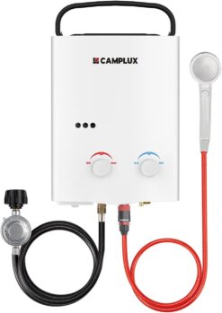 CAMPLUX Tankless Water Heater Outdoor, 1.32 GPM Portable Propane Camping Water Heater, 5L, AY132, White
