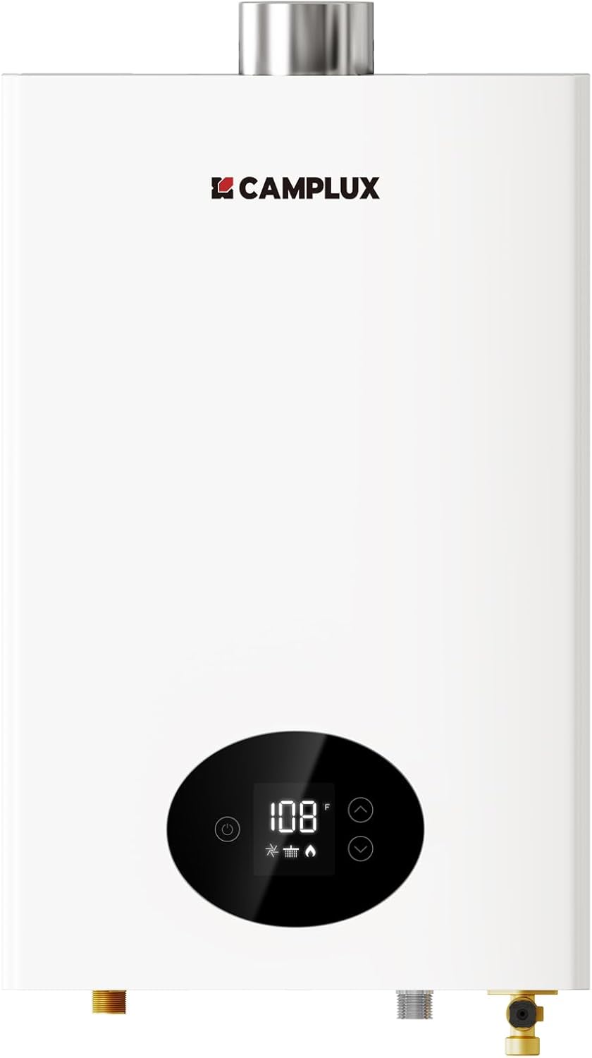 CAMPLUX Tankless Water Heater Propane 3.6 GPM, 82,000 BTU On Demand Hot Water Heater Propane, 2-3 Points Gas Tankless Water Heater Indoor, White CAMPLUX Tankless Water Heater Propane 3.6 GPM, 82,000 BTU On Demand Hot Water Heater Propane, 2-3 Points Gas Tankless Water Heater Indoor, White