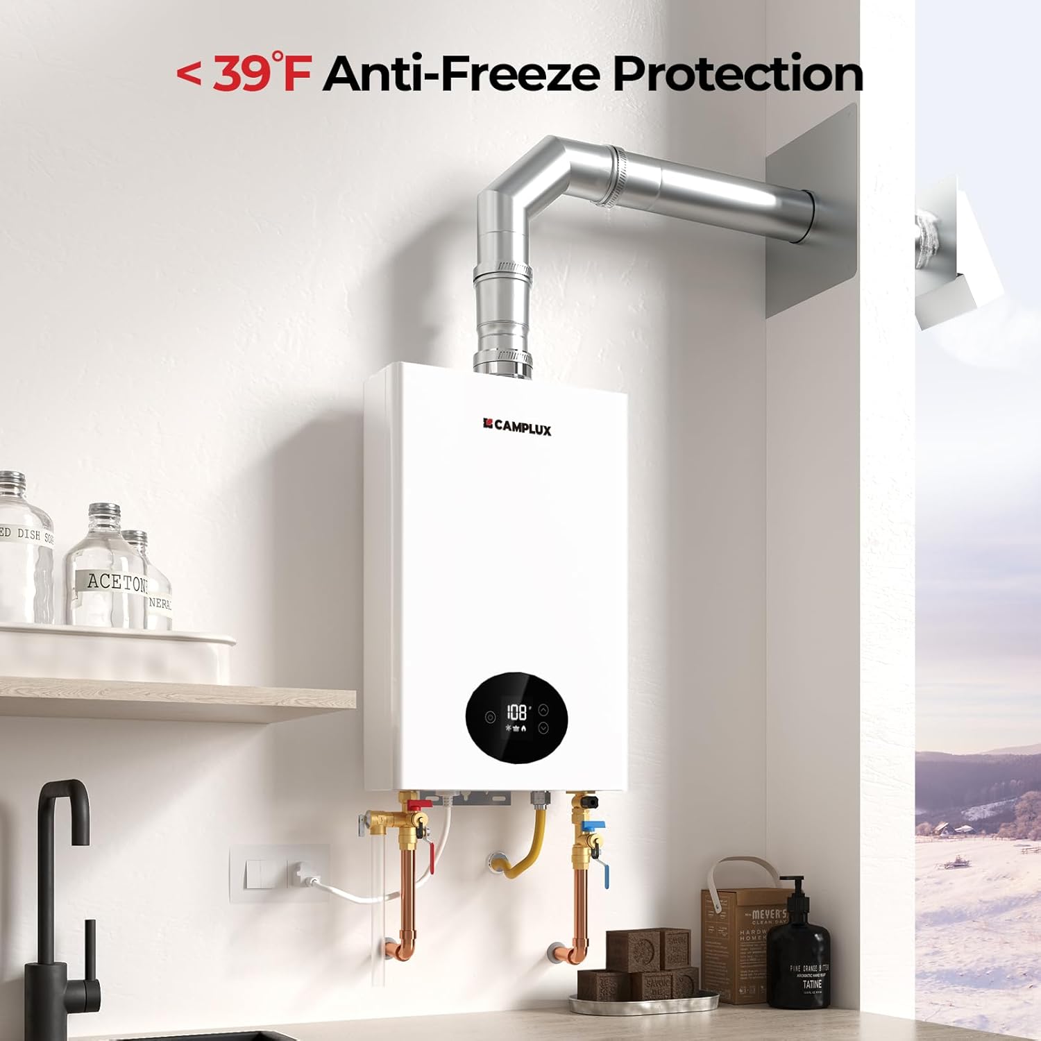 CAMPLUX Tankless Water Heater Propane 3.6 GPM, 82,000 BTU On Demand Hot Water Heater Propane, 2-3 Points Gas Tankless Water Heater Indoor, White4