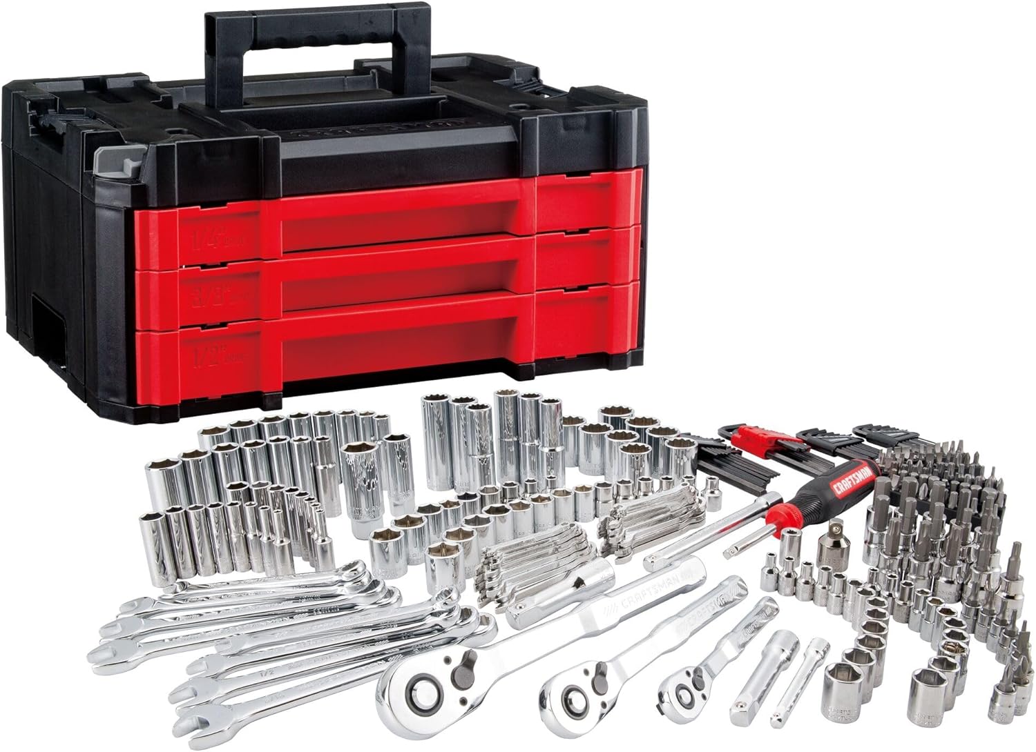 CRAFTSMAN 262-Piece Mechanic Tool Set, Master Socket Set with 3-Drawer VERSASTACK Tool Box, SAE Metric Set (CMMT45309) CRAFTSMAN 262-Piece Mechanic Tool Set, Master Socket Set with 3-Drawer VERSASTACK Tool Box, SAE/Metric Set (CMMT45309)