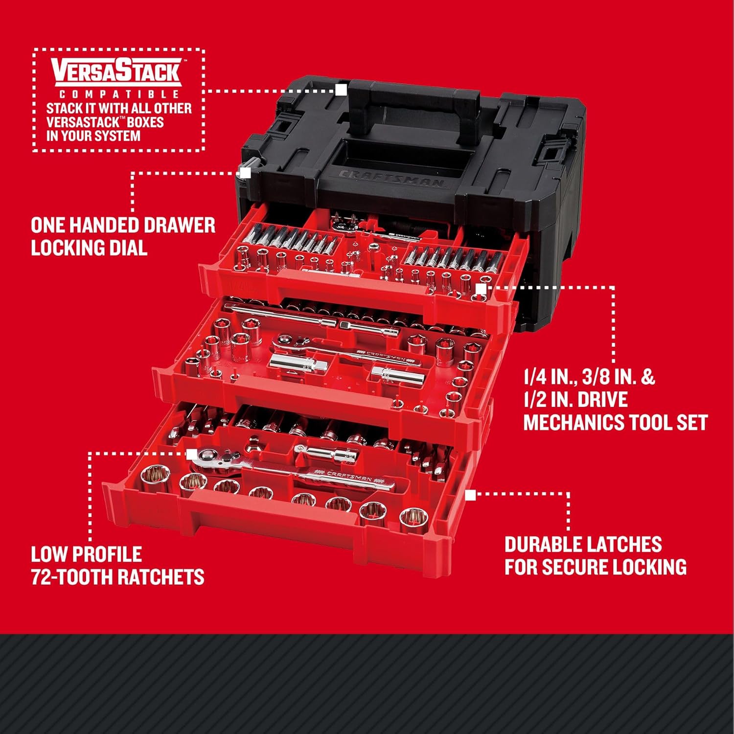 CRAFTSMAN 262-Piece Mechanic Tool Set, Master Socket Set with 3-Drawer VERSASTACK Tool Box, SAE Metric Set (CMMT45309)3