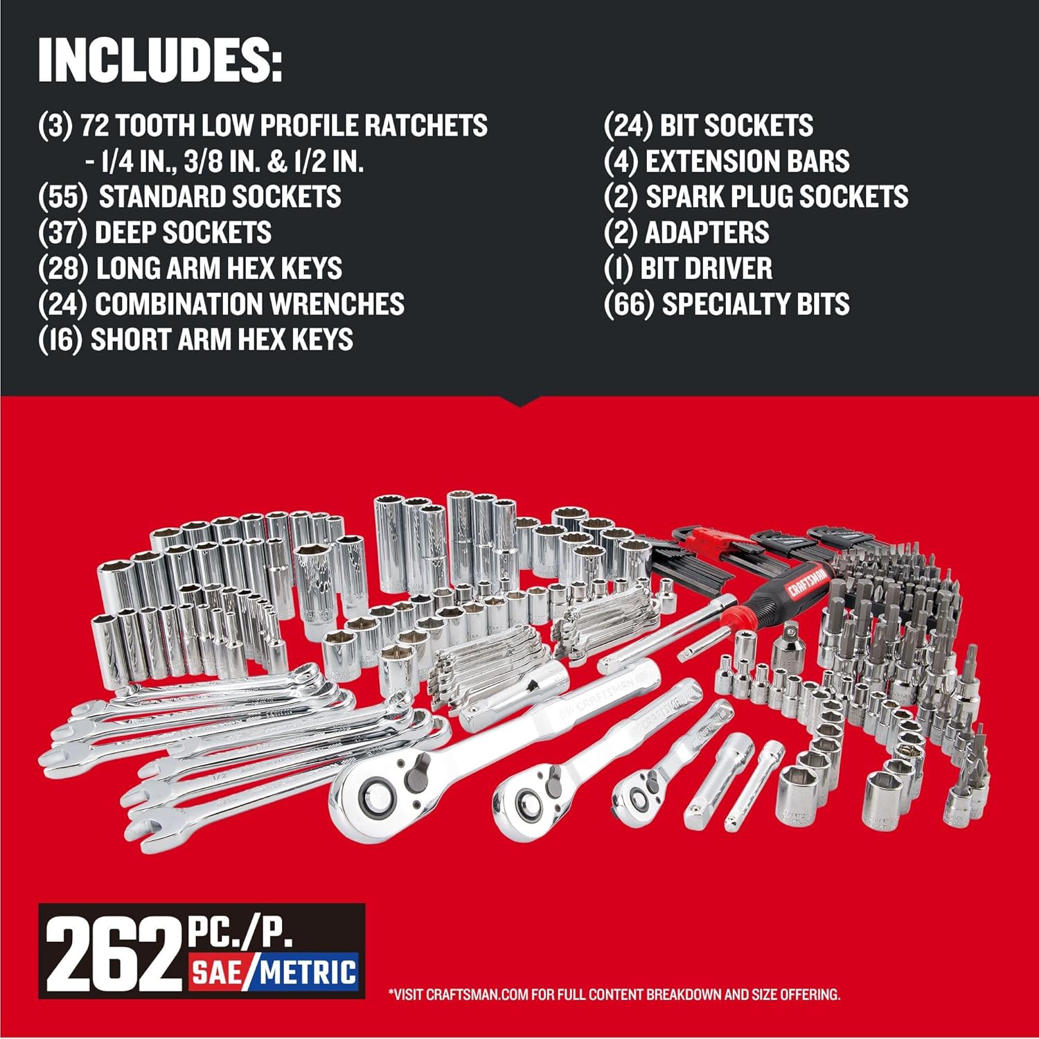 CRAFTSMAN 262-Piece Mechanic Tool Set, Master Socket Set with 3-Drawer VERSASTACK Tool Box, SAE Metric Set (CMMT45309)5