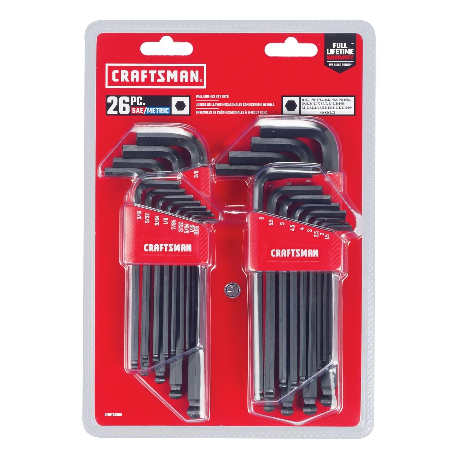 CRAFTSMAN Ball End Hex Key Set, SAE MM, 26 Piece (CMHT26009)2