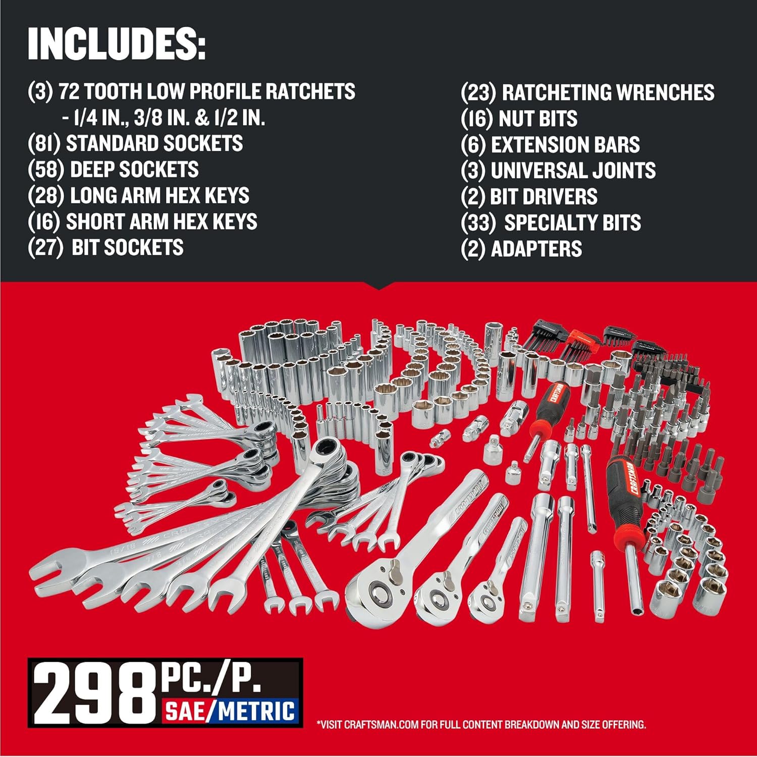CRAFTSMAN Mechanics Tool Set, 298 Piece Hand Tool and Socket Set SAE Metric (CMMT12139)6
