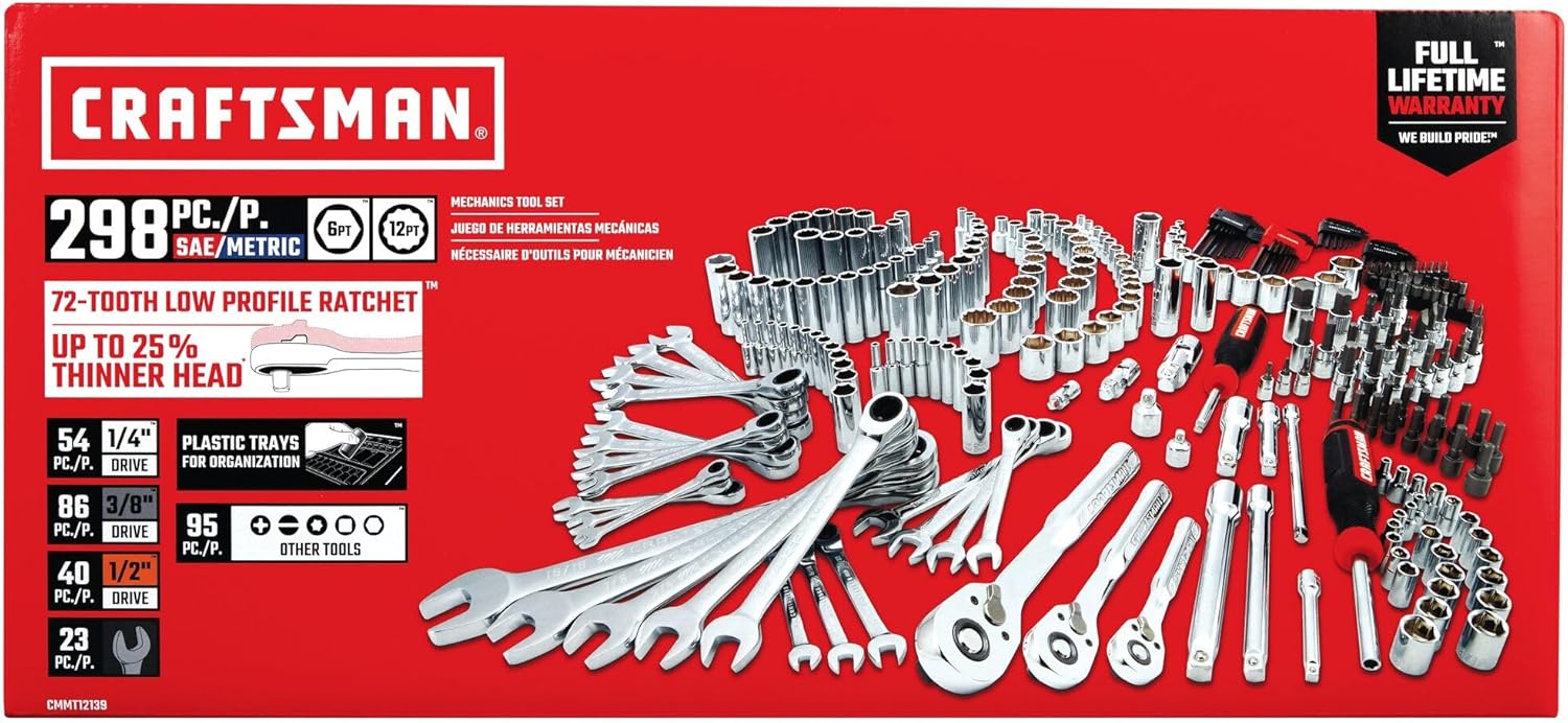 CRAFTSMAN Mechanics Tool Set, 298 Piece Hand Tool and Socket Set SAE Metric (CMMT12139)8