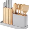 Caraway 14-Piece Kitchen Prep Set - Kitchen Knife Set & Wooden Utensil Set - Made With Premium German Steel Blades & FSC-Certified Birch Wood - Non-Toxic Materials - Includes Organizer - Grey
