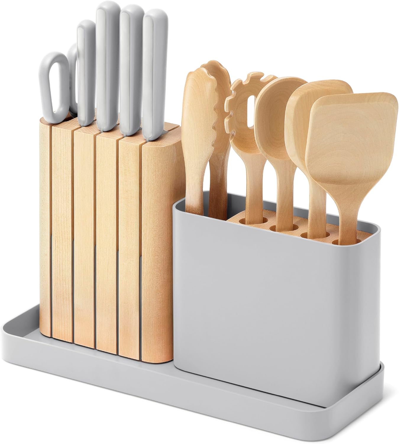 Caraway 14-Piece Kitchen Prep Set - Kitchen Knife Set & Wooden Utensil Set - Made With Premium German Steel Blades & FSC-Certified Birch Wood - Non-Toxic Materials - Includes Organizer - Grey Caraway 14-Piece Kitchen Prep Set - Kitchen Knife Set & Wooden Utensil Set - Made With Premium German Steel Blades & FSC-Certified Birch Wood - Non-Toxic Materials - Includes Organizer - Grey