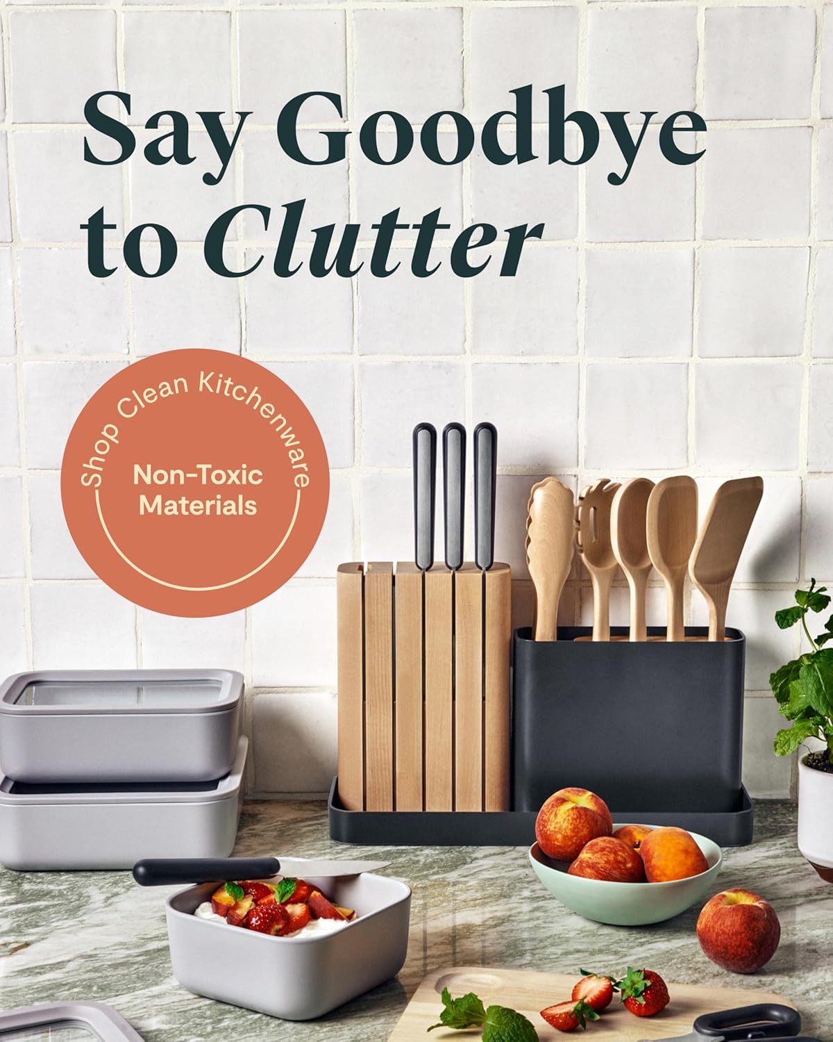 Caraway 14-Piece Kitchen Prep Set - Kitchen Knife Set & Wooden Utensil Set - Made With Premium German Steel Blades & FSC-Certified Birch Wood - Non-Toxic Materials - Includes Organizer - Grey1