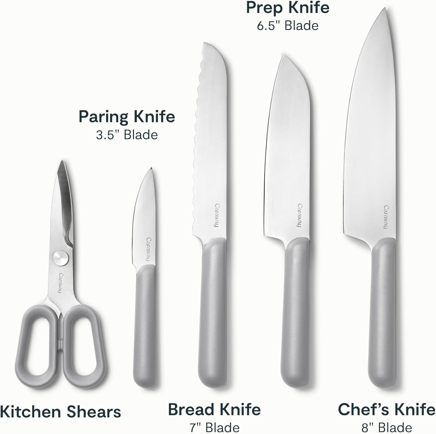 Caraway 14-Piece Kitchen Prep Set - Kitchen Knife Set & Wooden Utensil Set - Made With Premium German Steel Blades & FSC-Certified Birch Wood - Non-Toxic Materials - Includes Organizer - Grey2