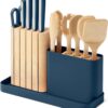 Caraway 14-Piece Kitchen Prep Set - Kitchen Knife Set & Wooden Utensil Set - Made With Premium German Steel Blades & FSC-Certified Birch Wood - Non-Toxic Materials - Includes Organizer - Navy