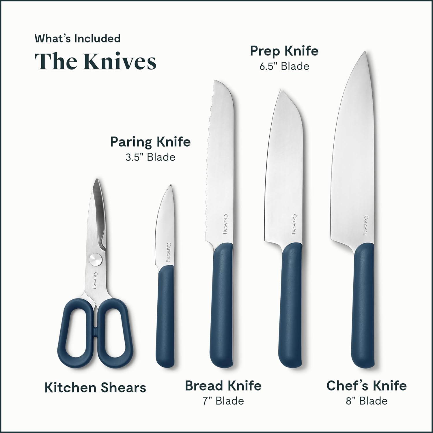 Caraway 14-Piece Kitchen Prep Set - Kitchen Knife Set & Wooden Utensil Set - Made With Premium German Steel Blades & FSC-Certified Birch Wood - Non-Toxic Materials - Includes Organizer - Navy5