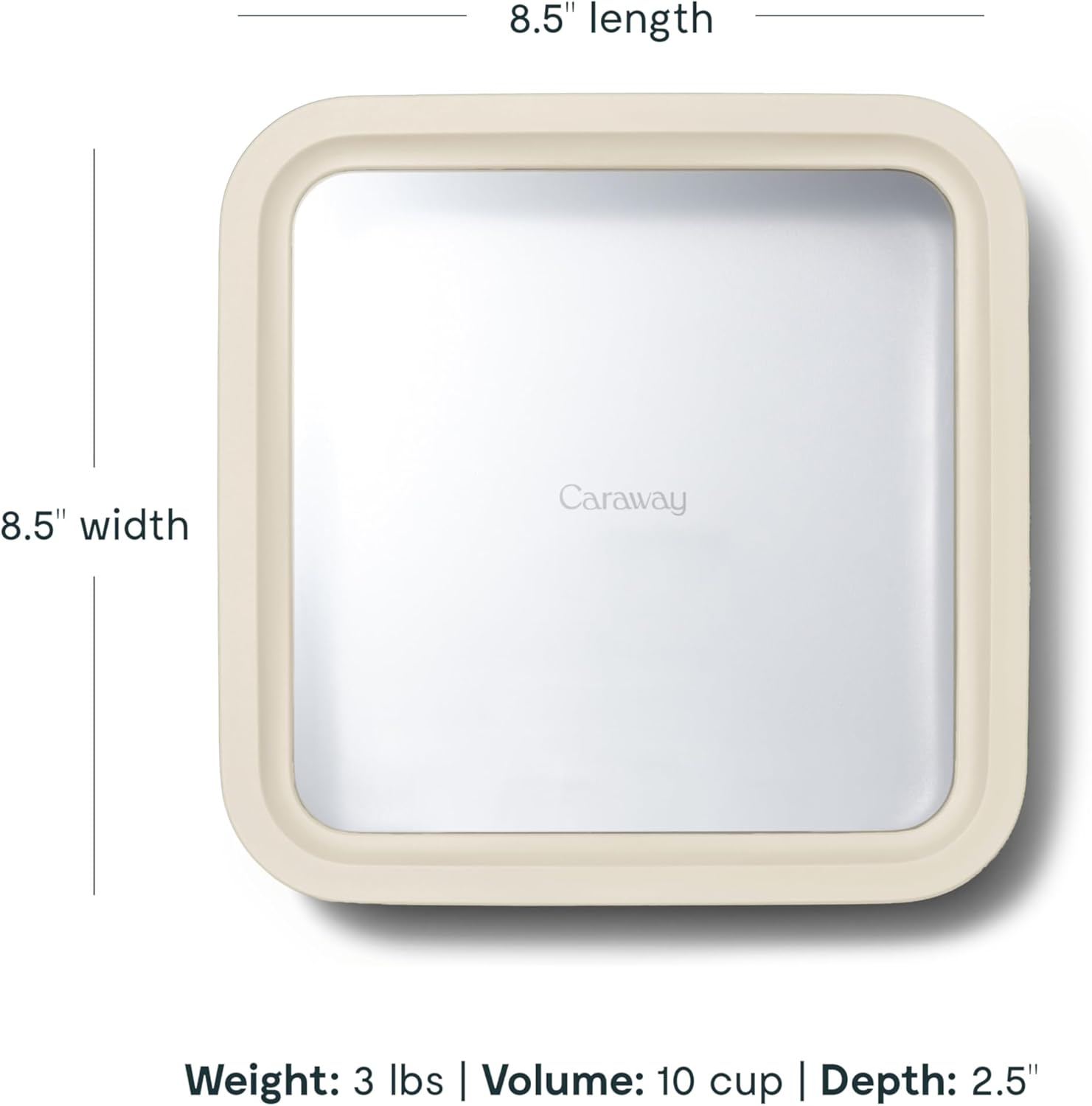 Caraway Glass Food Storage, 10 Cup Glass Container,Ceramic Coated Food Container,Easy to Store, Non Toxic, Non Stick Lunch Box Container with Glass Lids. Dishwasher, Oven,Square Shape,Cream3