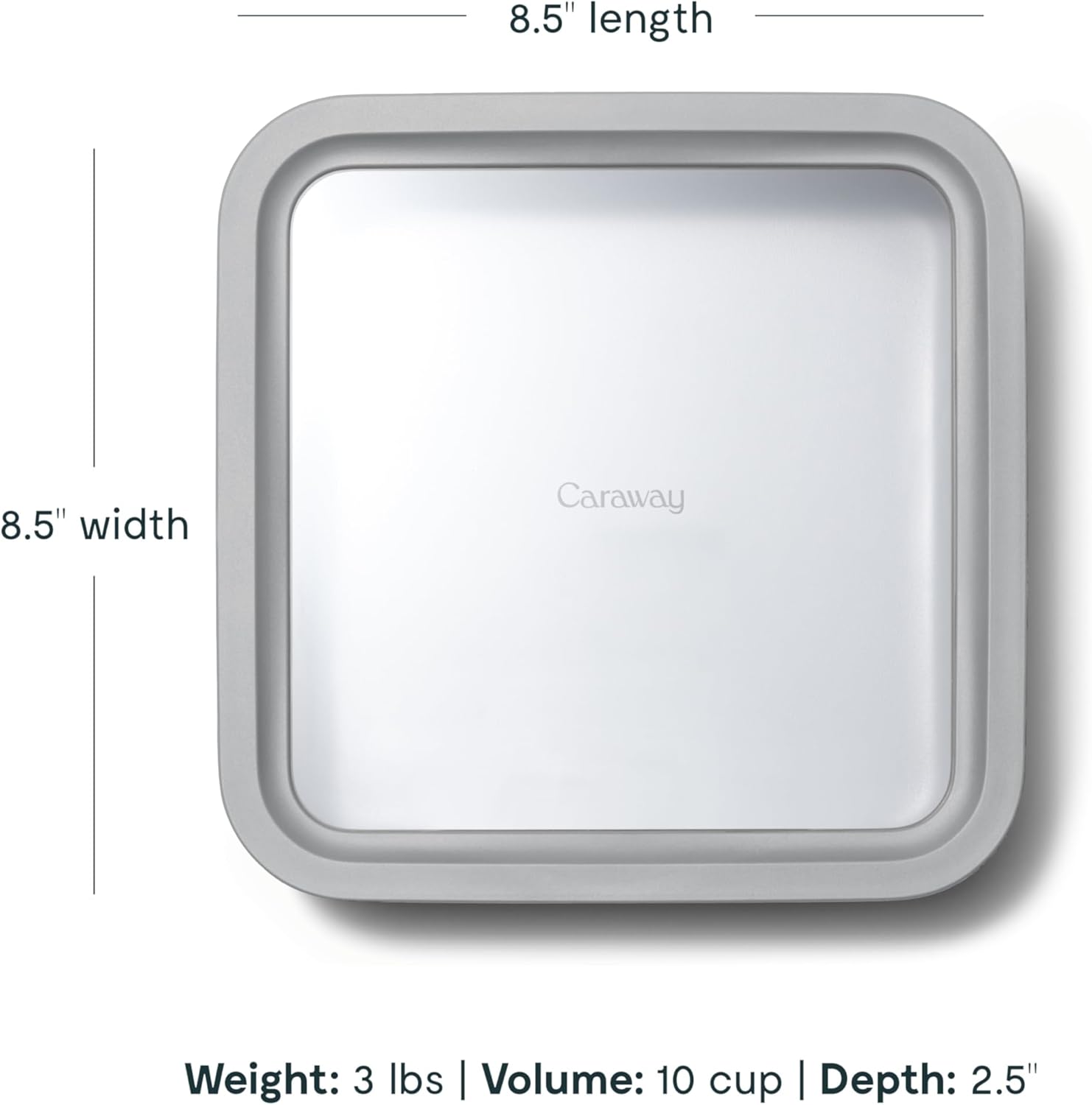 Caraway Glass Food Storage, 10 Cup Glass Container,Ceramic Coated Food Container,Easy to Store, Non Toxic, Non Stick Lunch Box Container with Glass Lids. Dishwasher, Oven,Square Shape,Gray3