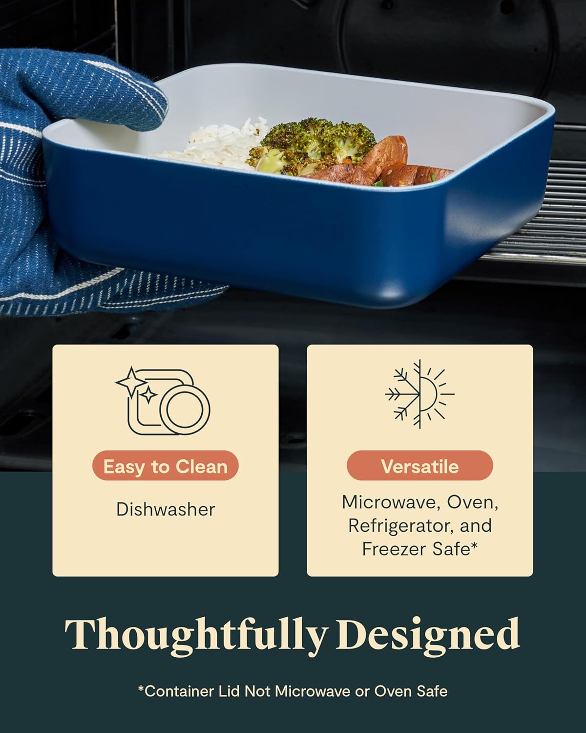 Caraway Glass Food Storage, 10 Cup Glass Container,Ceramic Coated Food Container,Easy to Store, Non Toxic, Non Stick Lunch Box Container with Glass Lids. Dishwasher, Oven,Square Shape,Mist2