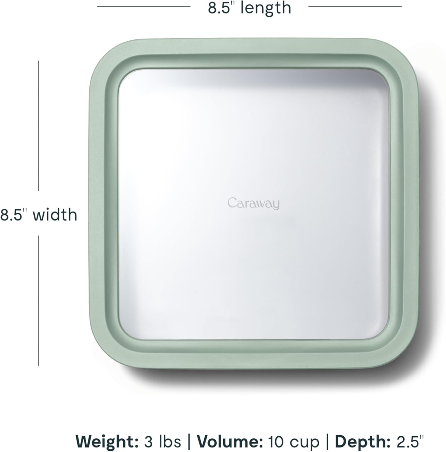 Caraway Glass Food Storage, 10 Cup Glass Container,Ceramic Coated Food Container,Easy to Store, Non Toxic, Non Stick Lunch Box Container with Glass Lids. Dishwasher, Oven,Square Shape,Mist3