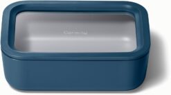Caraway Glass Food Storage - 6.6 Cup Glass Container - Ceramic Coated Food Container - Non Toxic, Non Stick Lunch Box Container with Glass Lids. Dishwasher, Oven, & Microwave Safe - Navy