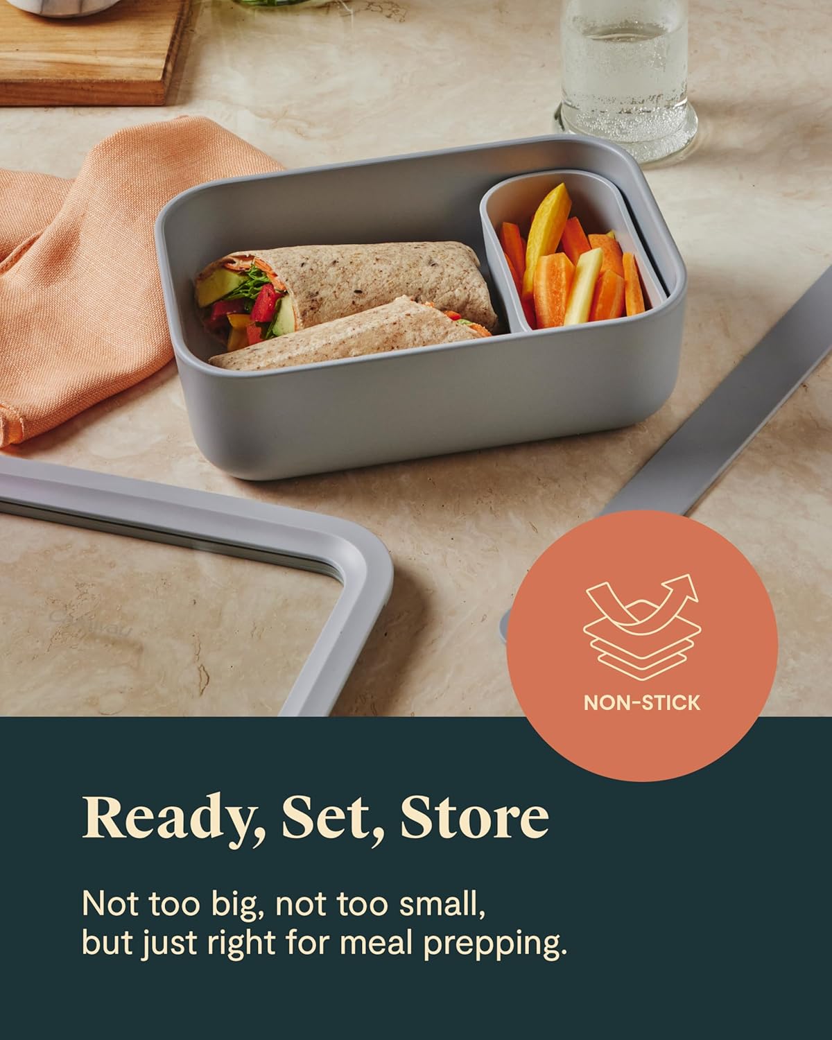 Caraway Glass Food Storage - 6.6 Cup Glass Container - Ceramic Coated Food Container - Non Toxic, Non Stick Lunch Box Container with Glass Lids. Dishwasher, Oven, & Microwave Safe - Navy4
