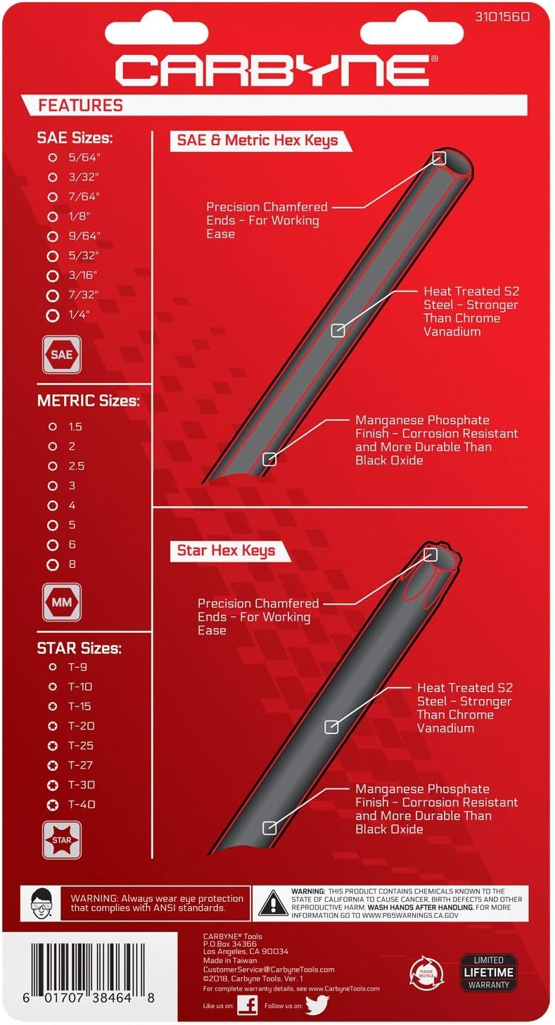 Carbyne 25-Piece Folding Hex (Allen) Key & Star (Torx) Wrench Set-