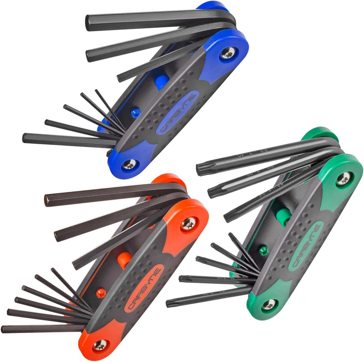 Carbyne 25-Piece Folding Hex (Allen) Key & Star (Torx) Wrench Set Carbyne 25-Piece Folding Hex (Allen) Key & Star (Torx) Wrench Set – Inch(Standard)/Metric/Star(Torx), Heat Treated S2 Steel. Includes Metric Hex 1.5-8mm, SAE Hex 5/64"-1/4", Star (Torx) T9-T40