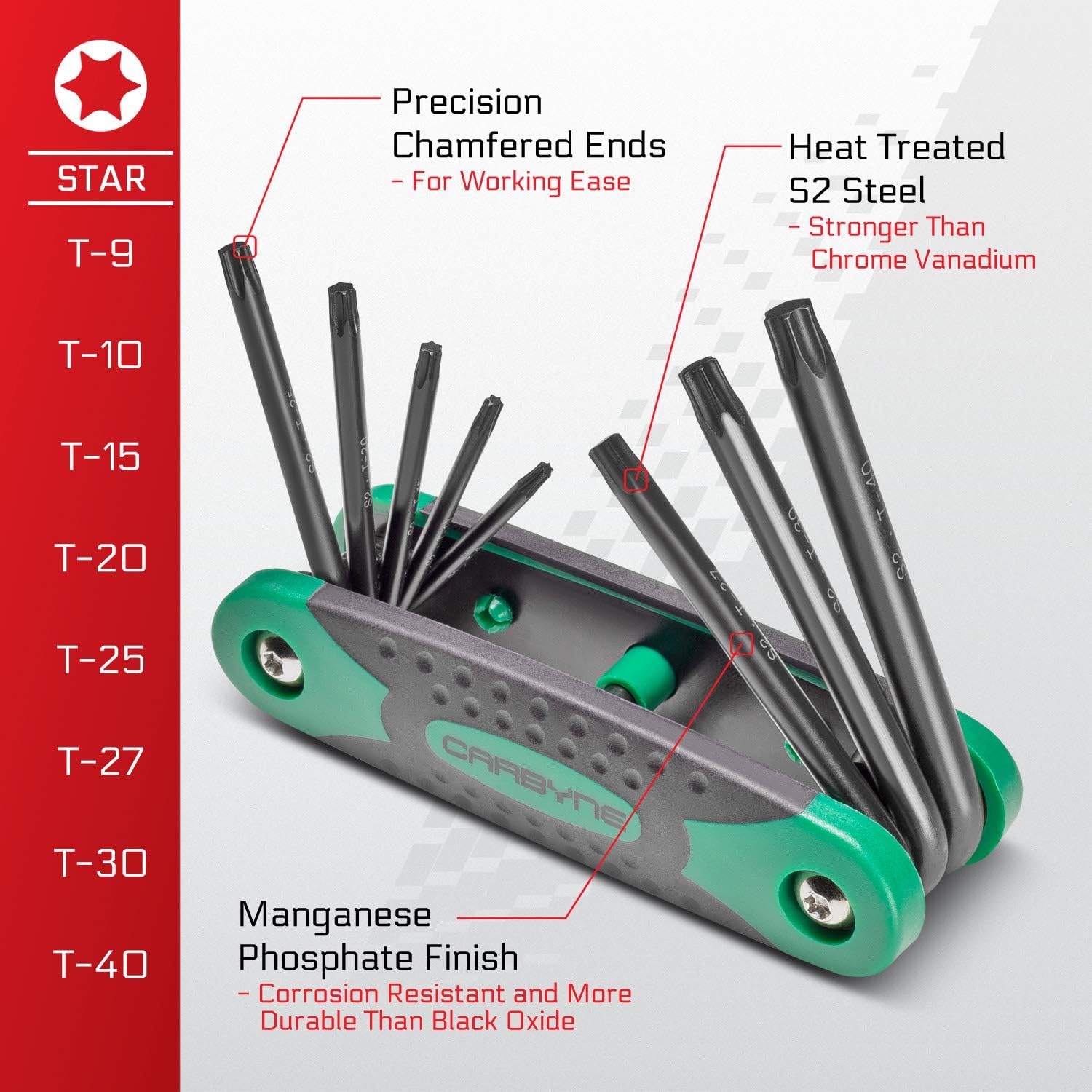 Carbyne 25-Piece Folding Hex (Allen) Key & Star (Torx) Wrench Set7
