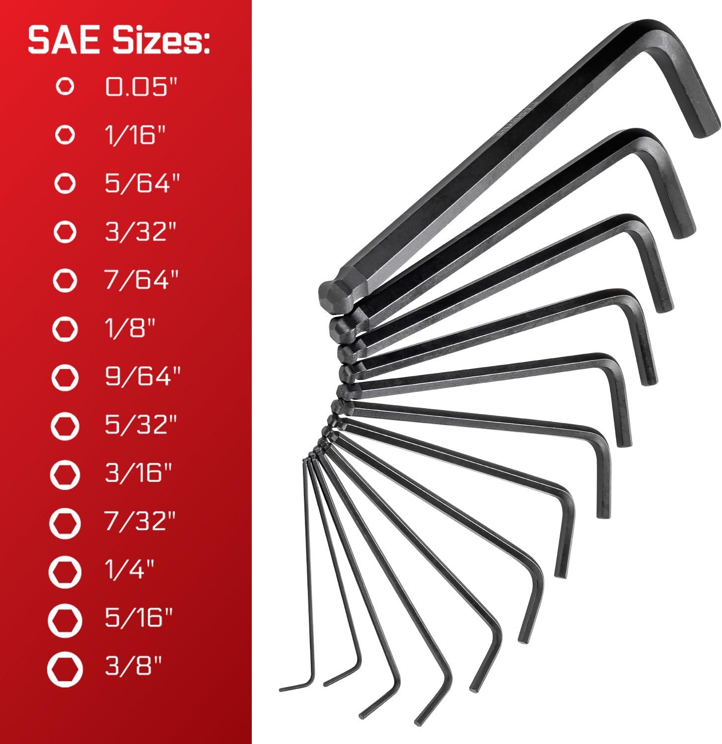 Carbyne 26-Piece Long Arm Ball End Hex (Allen) Key Wrench Set, Inch (Standard) Metric. Includes Metric Hex 1.27mm-10mm, SAE Hex 0.05-3 8. Heat Treated S2 Steel7