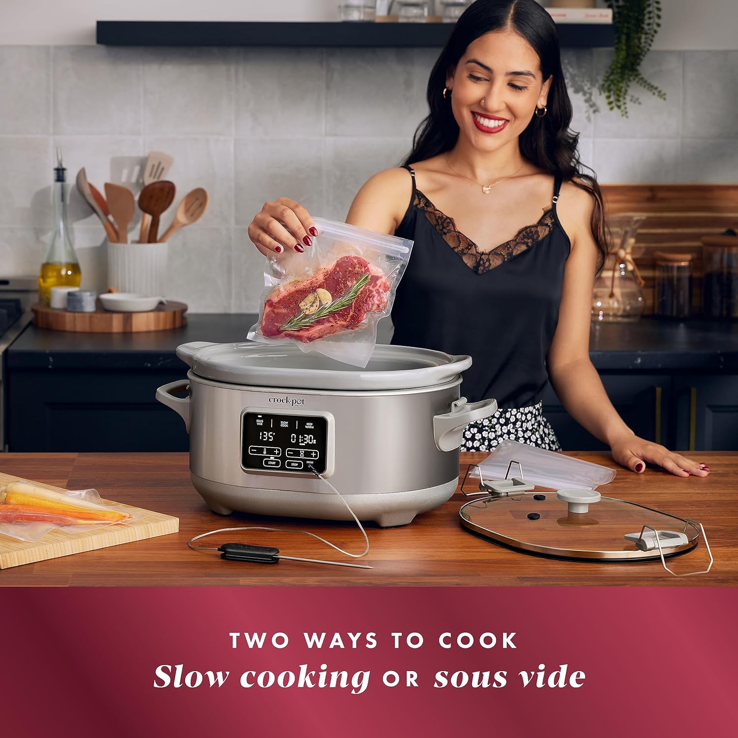 Crockpot Programmable 7-Quart Cook & Carry Slow Cooker with Sous Vide, Stainless Steel1