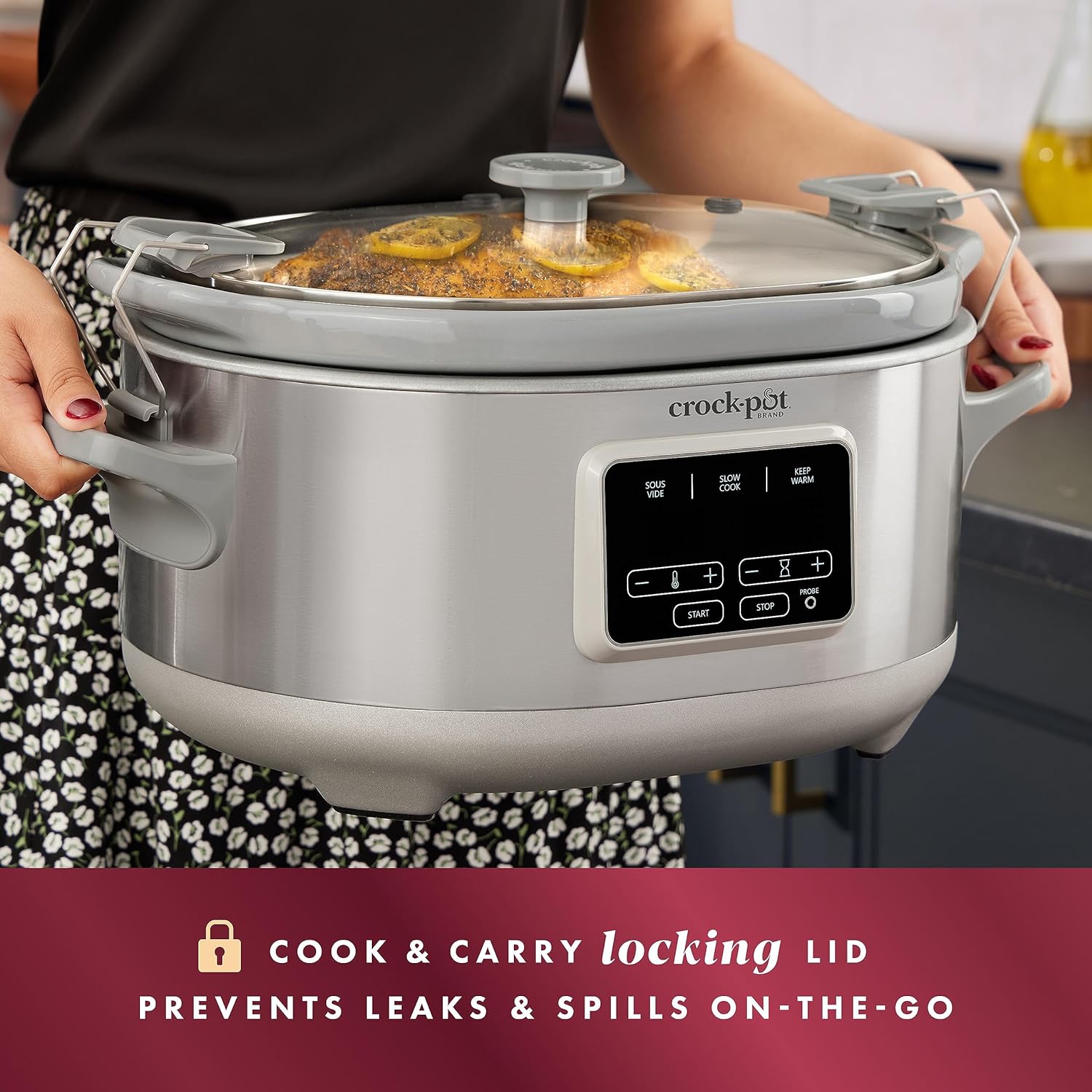 Crockpot Programmable 7-Quart Cook & Carry Slow Cooker with Sous Vide, Stainless Steel6