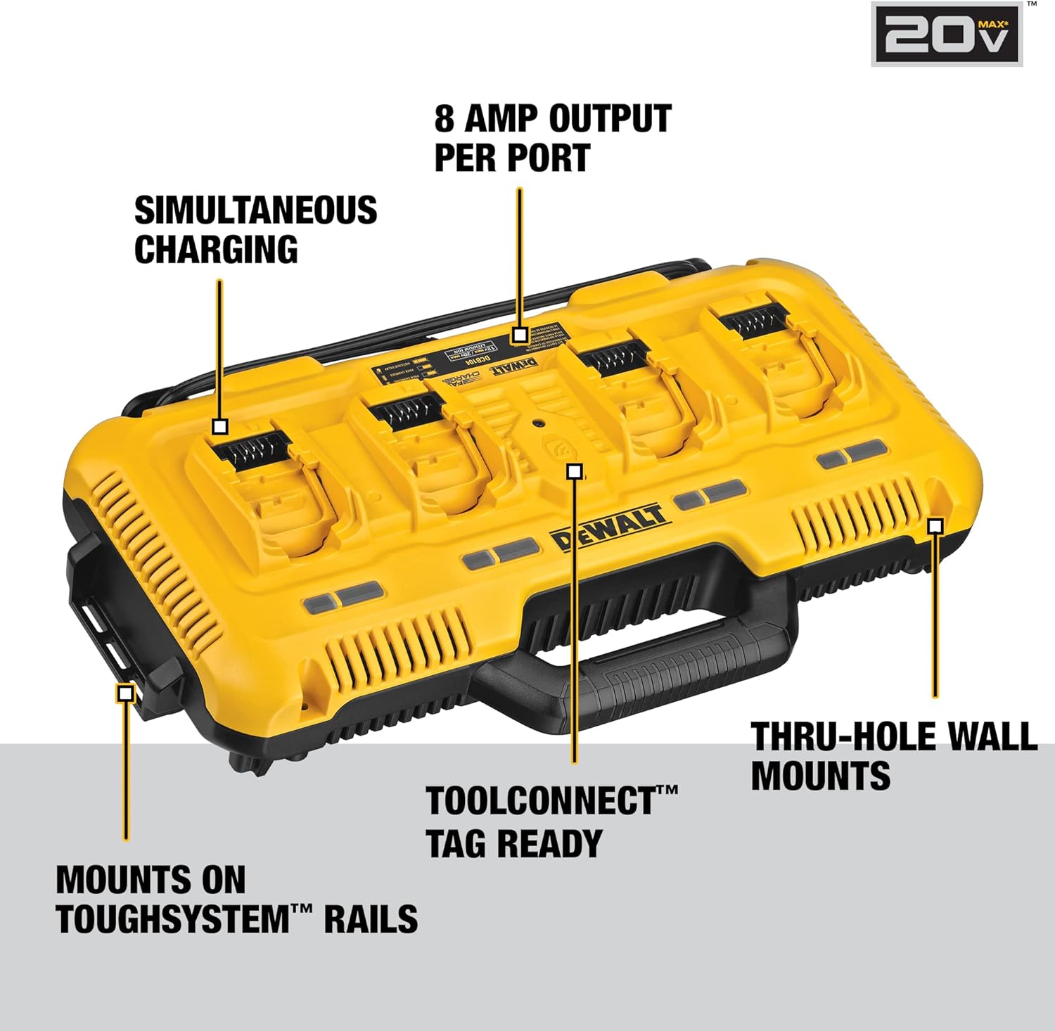 DEWALT 20V MAX Charger, 4-Port, Rapid Charge (DCB104) , Black Yellow1