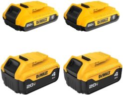 DEWALT 20V MAX Lithium Ion Battery, 2 Ah and 4 Ah, 4-Pack, Fuel Gauge LED Charge Indicators (DCB324-4)
