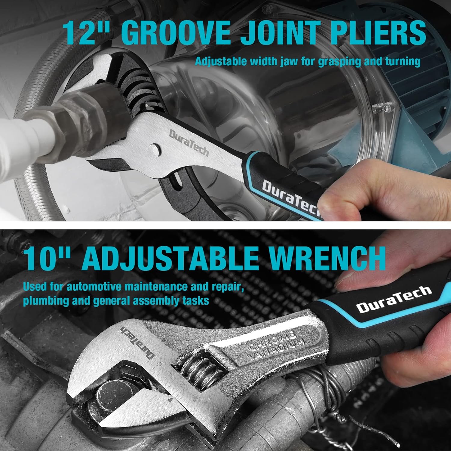 DURATECH 8-Piece Pliers Set with Rolling Pouch, Premium Cr-V Cr-Ni Construction, (12, 10, 8 Groove Joint Pliers, 8 Adjustable Wrench, 8 Linesman, 6 Long Needle Nose, 6 Slip Joint, 6 Diagonal)-