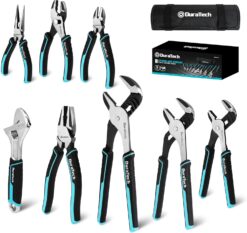 DURATECH 8-Piece Pliers Set with Rolling Pouch, Premium Cr-V/Cr-Ni Construction, (12