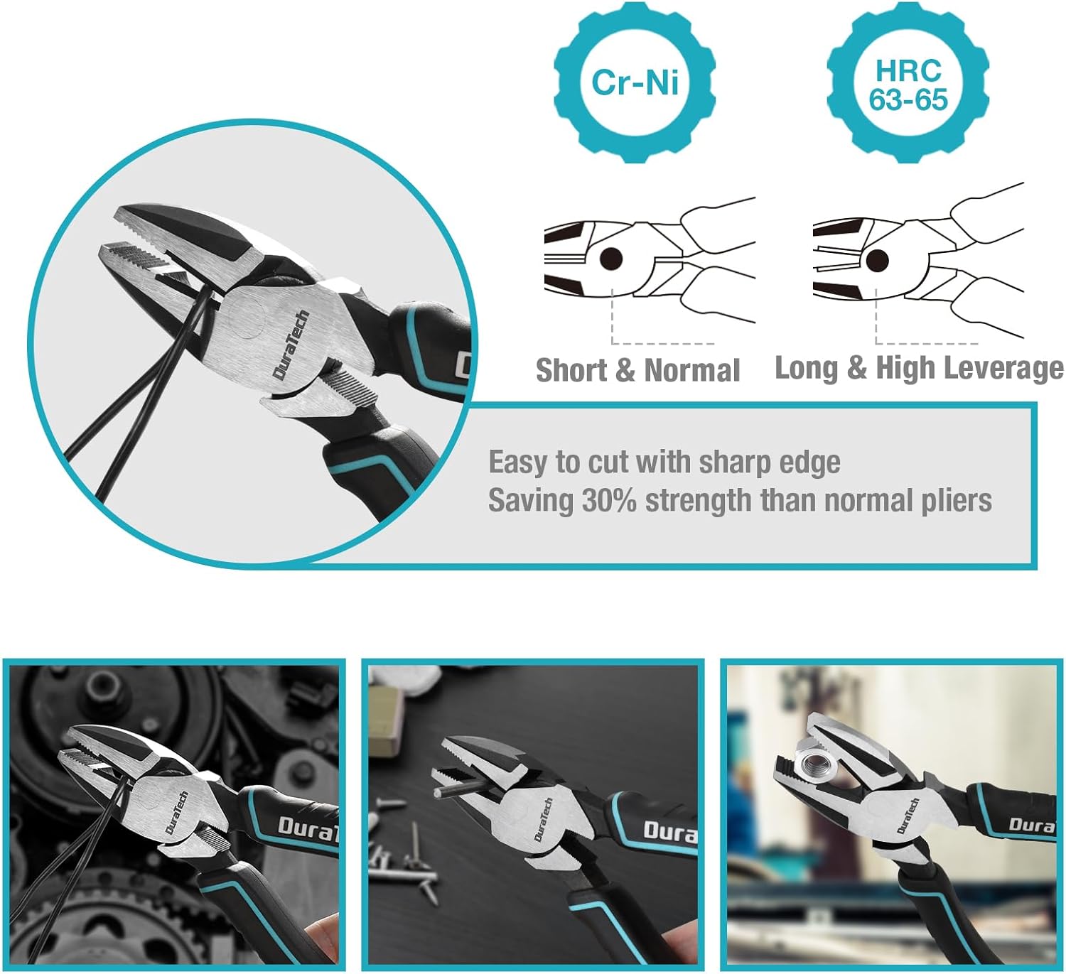 DURATECH 8-Piece Pliers Set with Rolling Pouch, Premium Cr-V Cr-Ni Construction, (12, 10, 8 Groove Joint Pliers, 8 Adjustable Wrench, 8 Linesman, 6 Long Needle Nose, 6 Slip Joint, 6 Diagonal)3