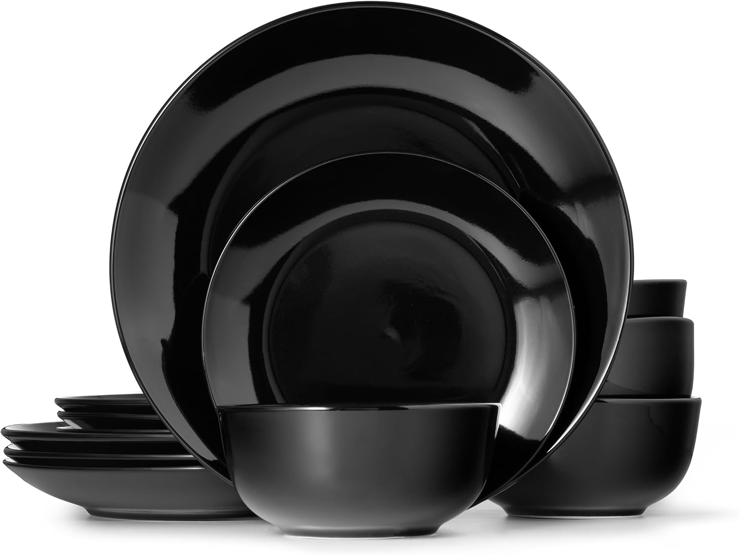 Dinnerware Sets, Fine Porcelain Dinnerware Sets, Plates and Bowls Sets, Dishes, 12-Piece Service for 4, Black9
