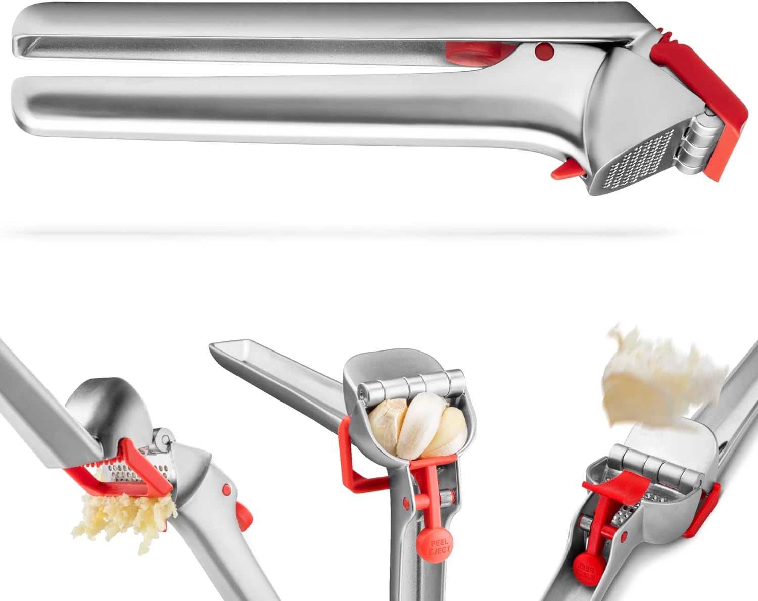Dreamfarm Garject 2-In-1 Garlic Peeler, Garlic Press & Mincer with Garlic Peel Ejector, Chrome-Plated Zinc - Red Dreamfarm Garject 2-In-1 Garlic Peeler, Garlic Press & Mincer with Garlic Peel Ejector, Chrome-Plated Zinc - Red