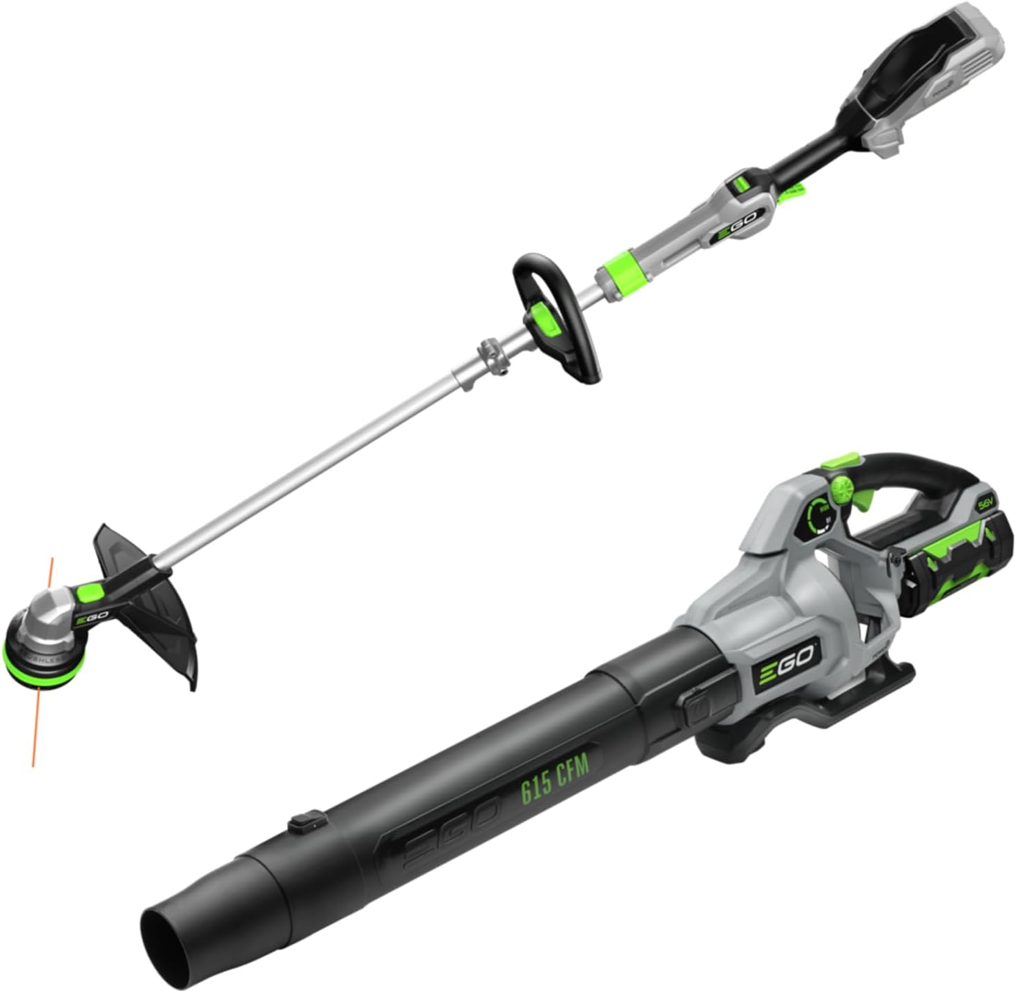 EGO ST6151LB 15-Inch 56-Volt Lithium-ion Cordless POWERLOAD™ String Trimmer with Aluminum Telescopic Shaft & 615 CFM Blower Combo Kit with 2.5Ah Battery and Charger Included EGO ST6151LB 15-Inch 56-Volt Lithium-ion Cordless POWERLOAD™ String Trimmer with Aluminum Telescopic Shaft & 615 CFM Blower Combo Kit with 2.5Ah Battery and Charger Included