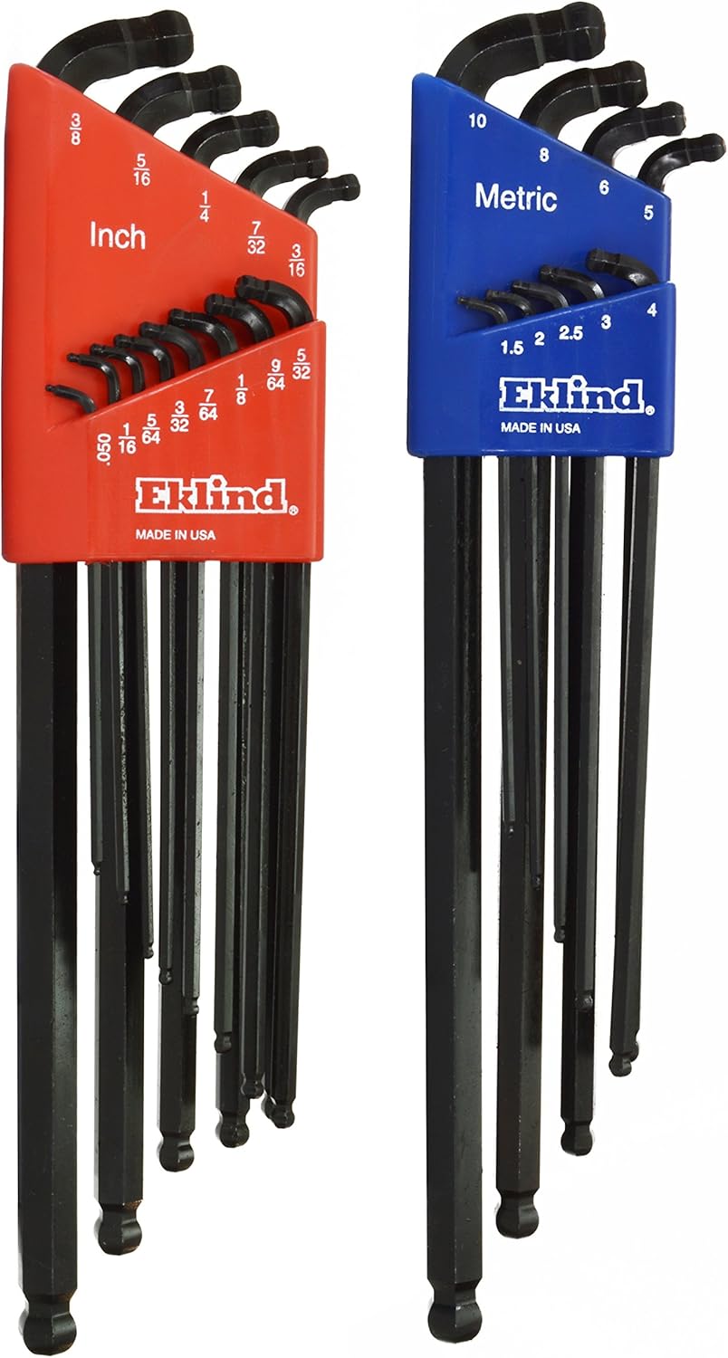 EKLIND 17222 Double-Ball-Hex L-Key allen wrench Combo- Extra Long Inch MM (2 sets 22pc) Pack of 1, Sae & Metric EKLIND 17222 Double-Ball-Hex L-Key allen wrench Combo- Extra Long Inch / MM (2 sets 22pc) Pack of 1, Sae & Metric