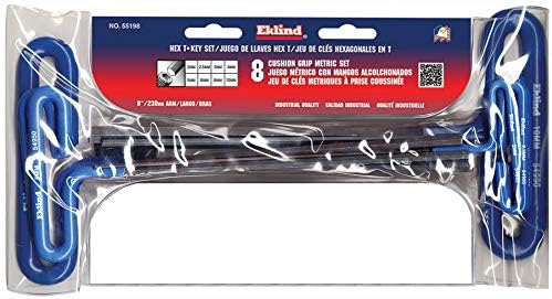 EKLIND 55198 Cushion Grip Hex T-Key allen wrench - 8pc set Metric MM sizes 2-10 (9In shaft)1
