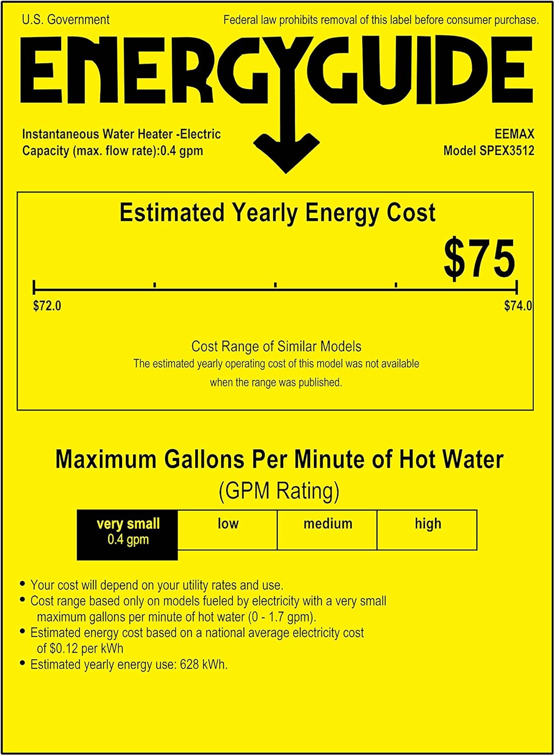 Eemax SPEX3512 FlowCo 3.5 Kilowatt 120 Volt Electric Point of Use Water Heater , White11