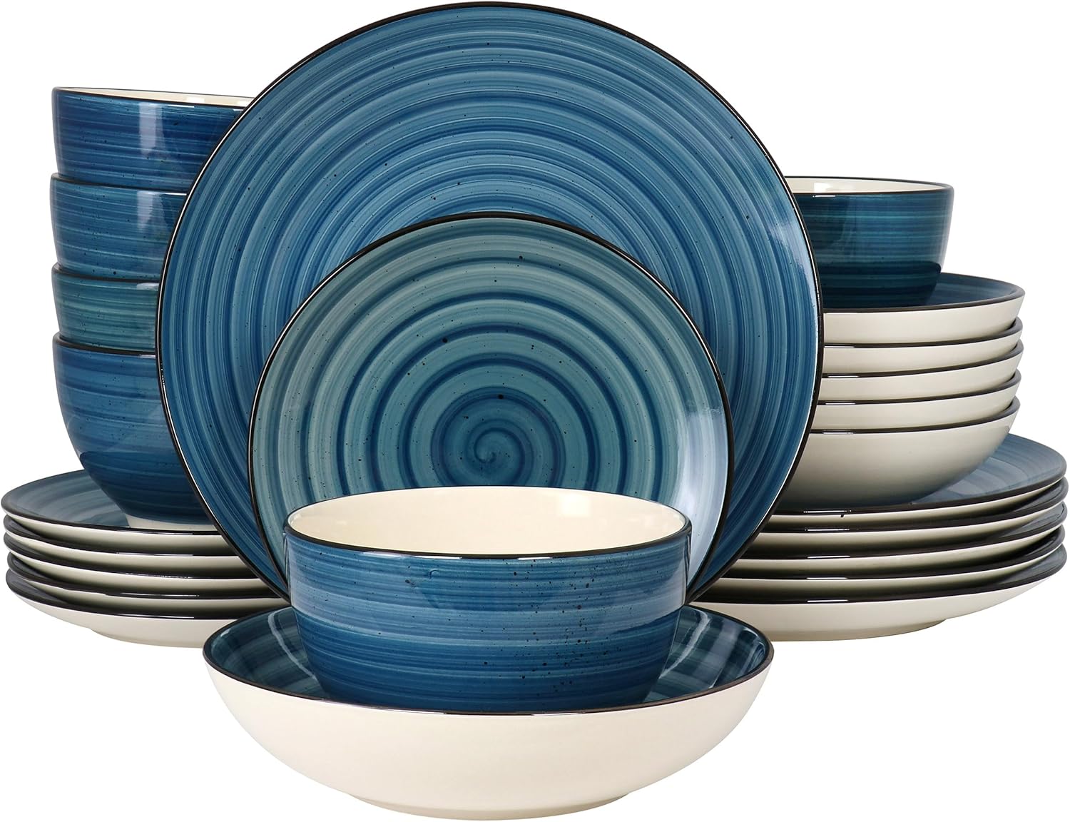 Elama Gia 24 Piece Round Stoneware Dinnerware Set in Dark Blue Elama Gia 24 Piece Round Stoneware Dinnerware Set in Dark Blue