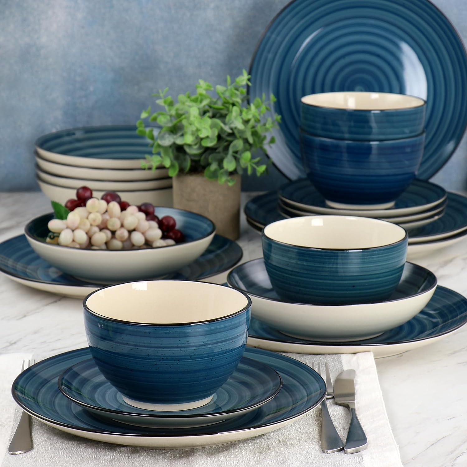 Elama Gia 24 Piece Round Stoneware Dinnerware Set in Dark Blue0