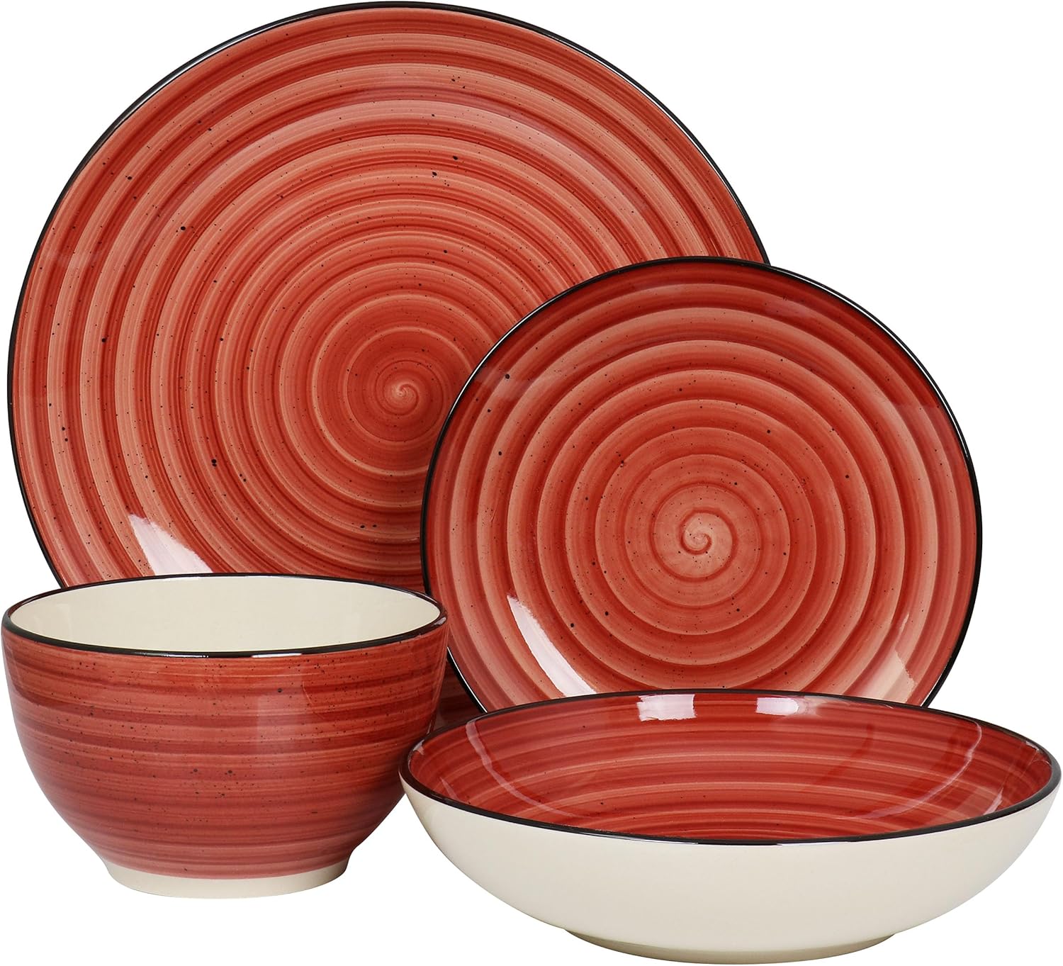 Elama Gia 24 Piece Round Stoneware Dinnerware Set in Red1
