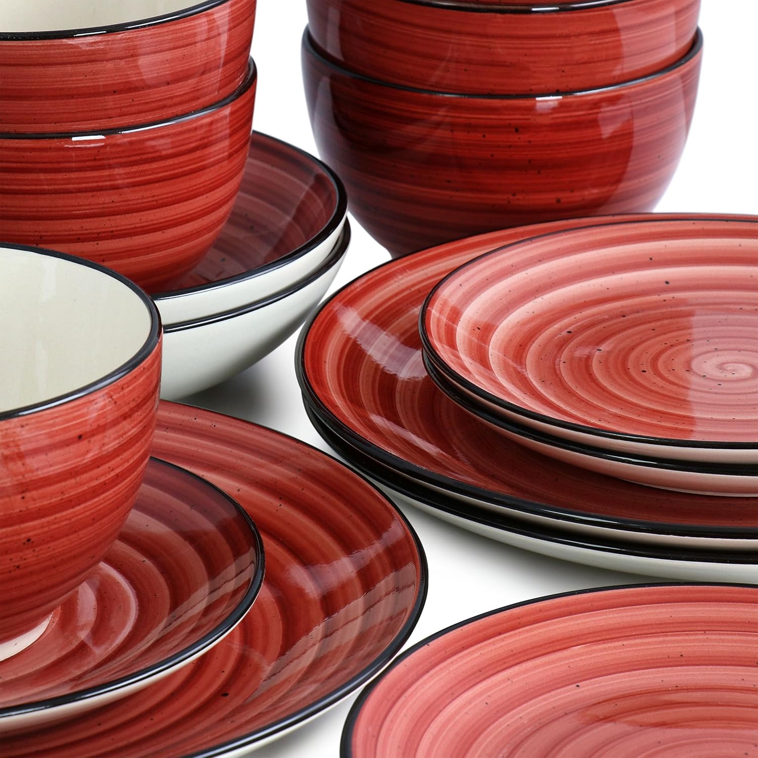 Elama Gia 24 Piece Round Stoneware Dinnerware Set in Red7