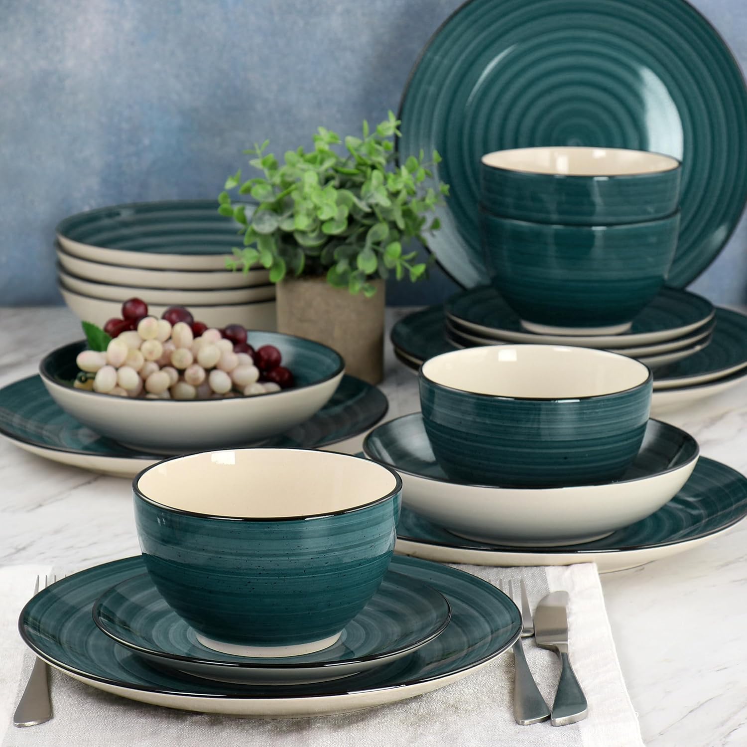 Elama Gia 24 Piece Stoneware Dinnerware Set (Dark Green)0