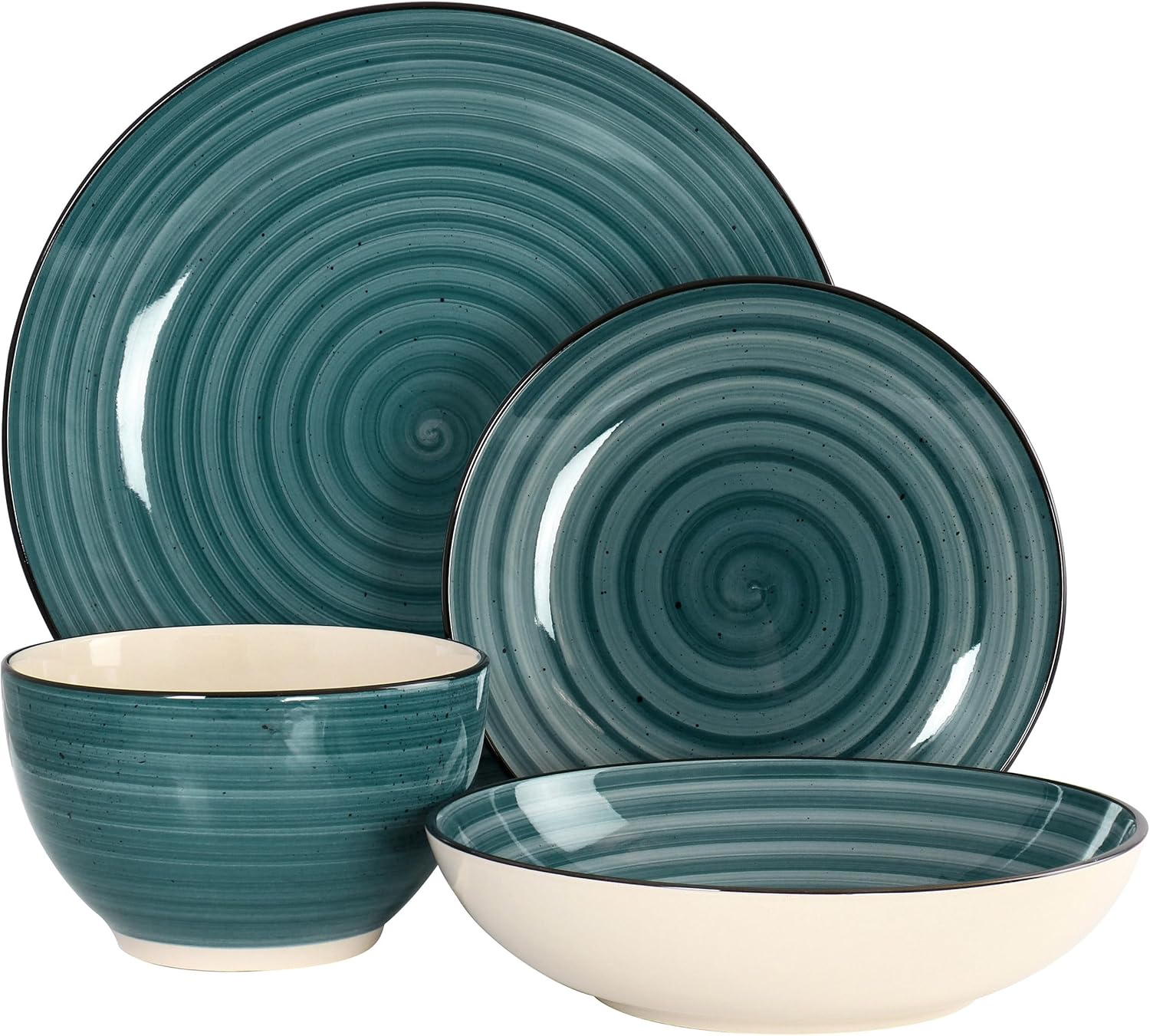 Elama Gia 24 Piece Stoneware Dinnerware Set (Dark Green)1