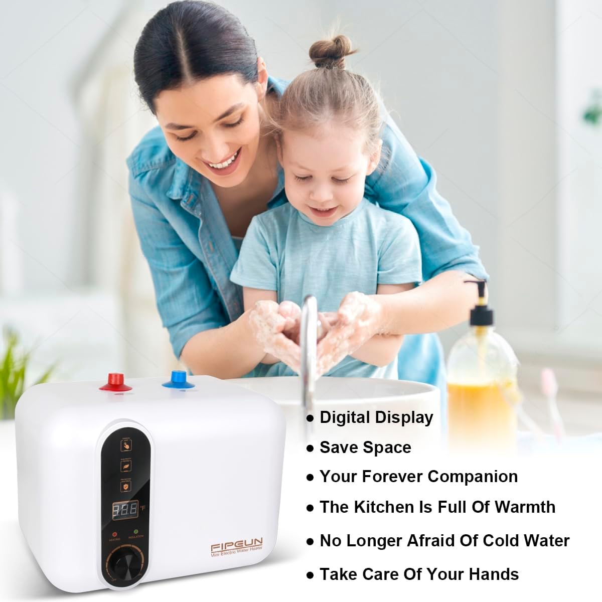 Electric Hot Water Heater 110 120V Small Compact Tank,Rv Tr 2.5-3.0 Gallon Trailer 1440-1500W Kitchen Instant Under Sink Counter Cupboard, Food Truck 2 PCs 16 Long 1 2 FIP Stainless Steel Hose 11L`