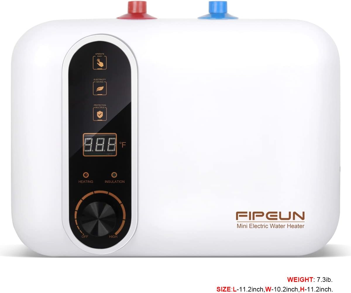 Electric Hot Water Heater 110 120V Small Compact Tank,Rv Tr 2.5-3.0 Gallon Trailer 1440-1500W Kitchen Instant Under Sink Counter Cupboard, Food Truck 2 PCs 16 Long 1 2 FIP Stainless Steel Hose 11L1
