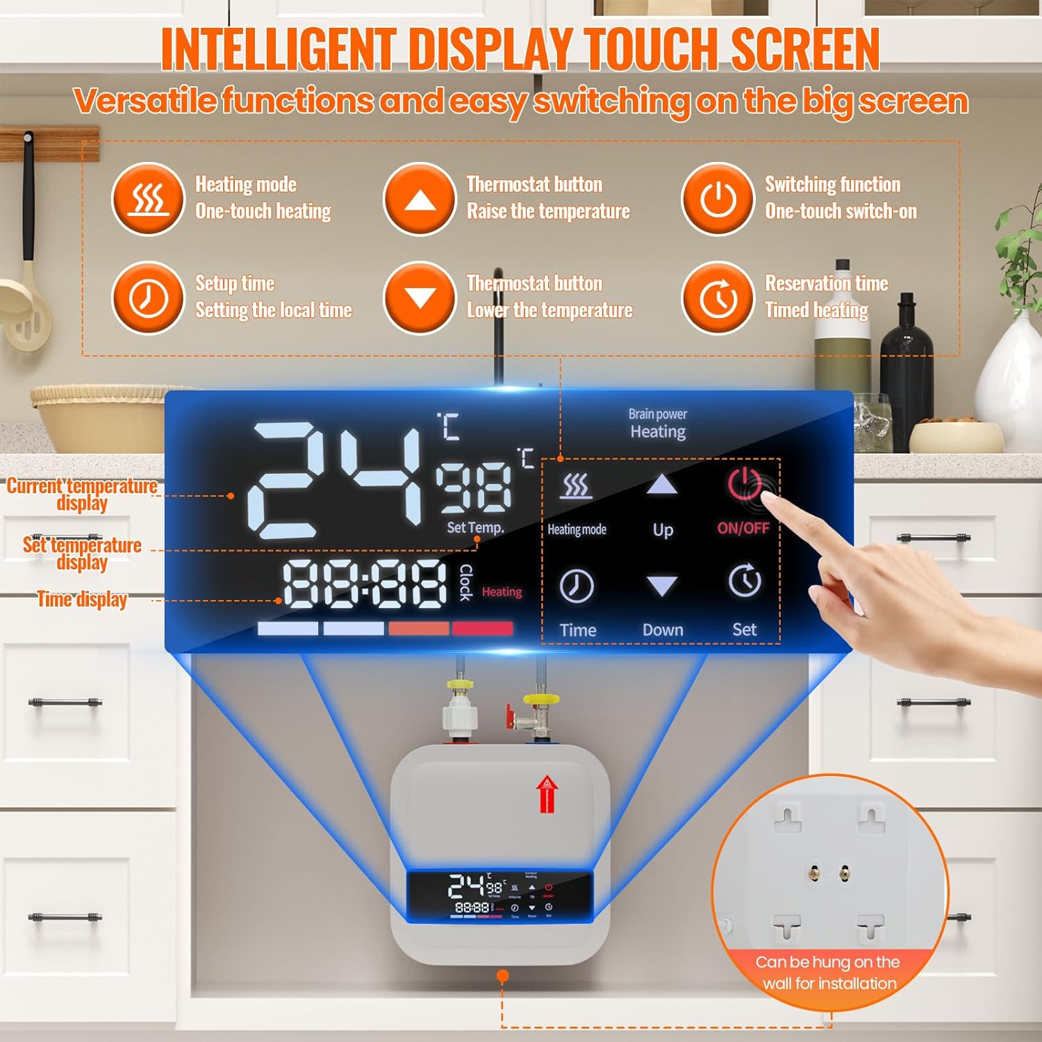 Electric Mini Tank Water Heater,4 Gallon Instant Hot Water Heater,1500W 110V,Small Hot Water Heater,with Digital Display for RV Kitchen Bathroom7