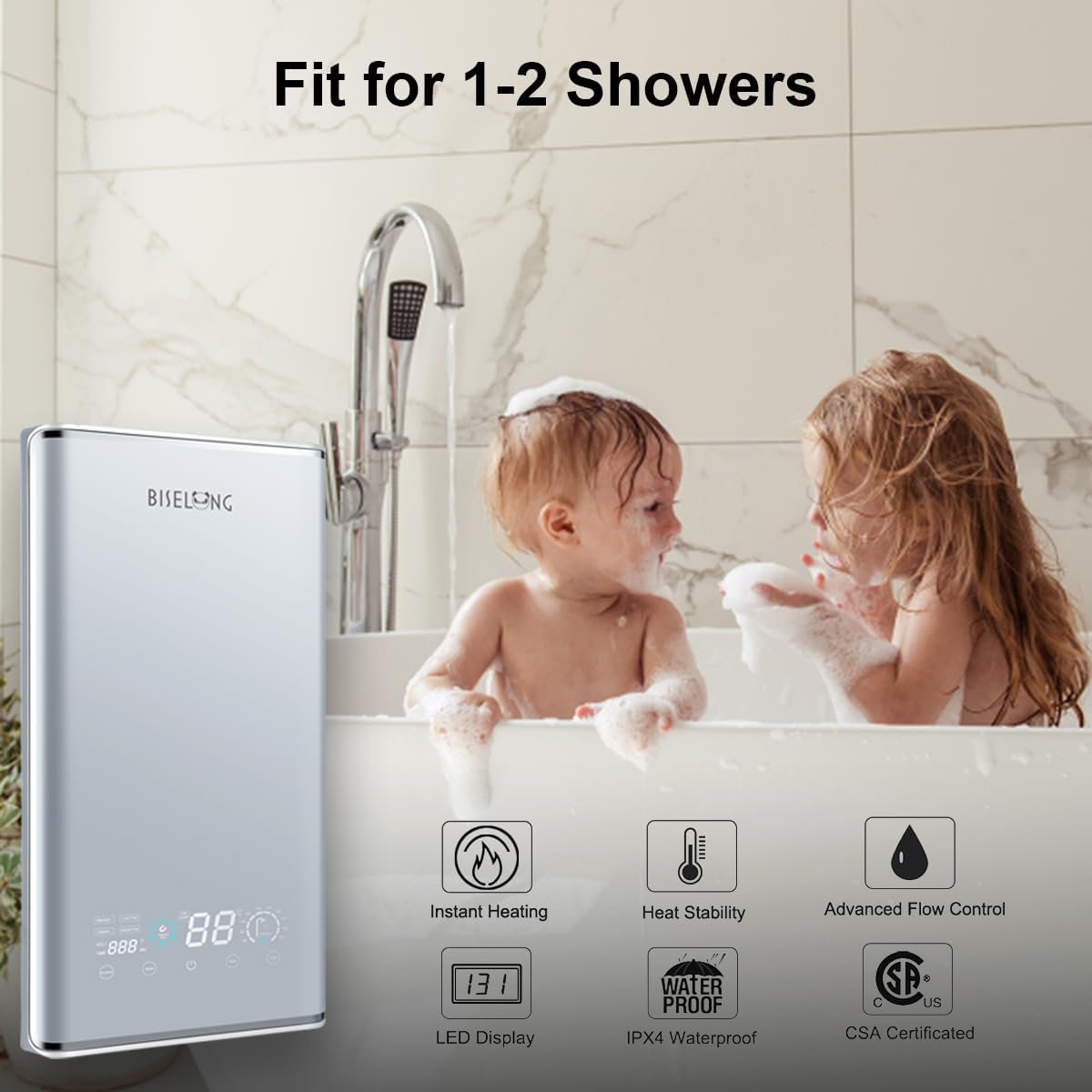 Electric Tankless Water Heater, 12KW, 240V Endless Automatic Regulation of Hot Water On Demand, Memory Function to Save Energy, Small, Can Be Installed Anywhere, Suitable for 2 Showers1